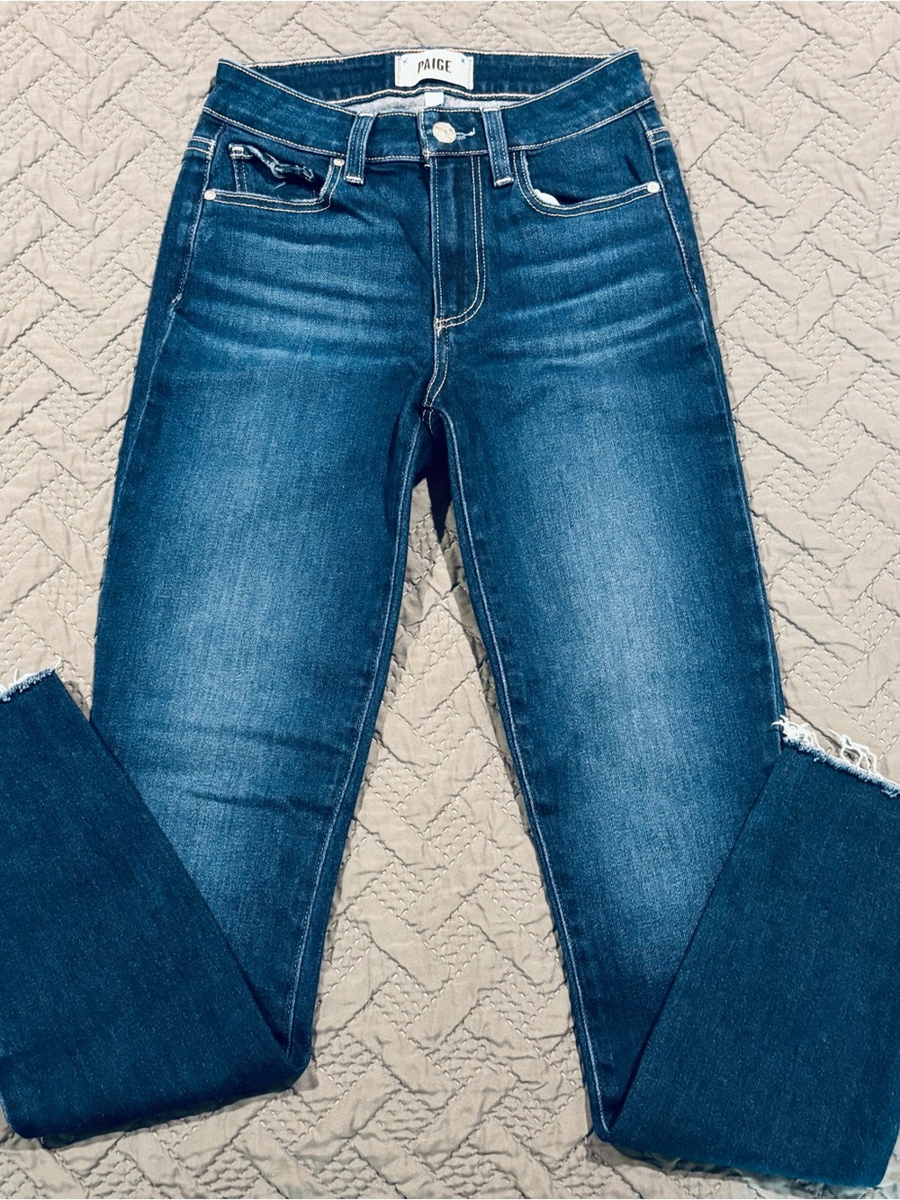 PAIGE Hoxton Ankle Jeans - Dark Wash with Freyed Hem